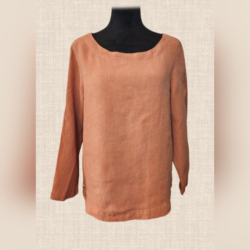 Sigred Olsen 100% Linen Terracotta Side Button Boat Neck Tunic Size Small (B25)